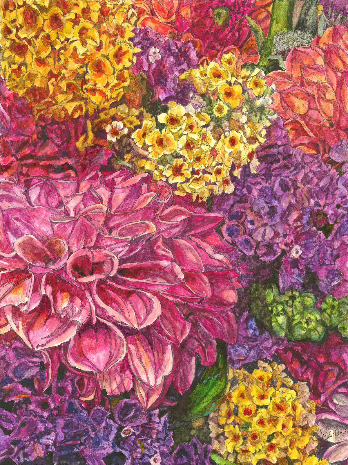 Berkeley People&#39;s Market (Big Pink Dahlia) (SFF-03) by Heidi Van Ert