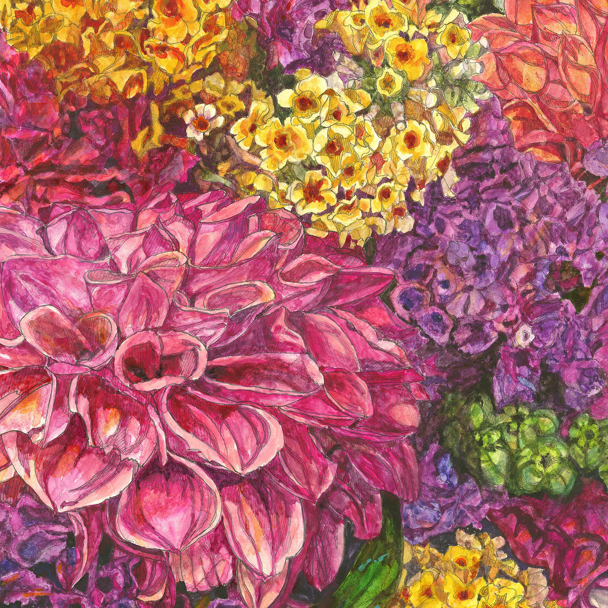 Berkeley People&#39;s Market (Big Pink Dahlia) (SFF-03) by Heidi Van Ert
